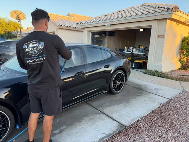Lustra Forge Detailing owner performing mobile car detailing Phoenix